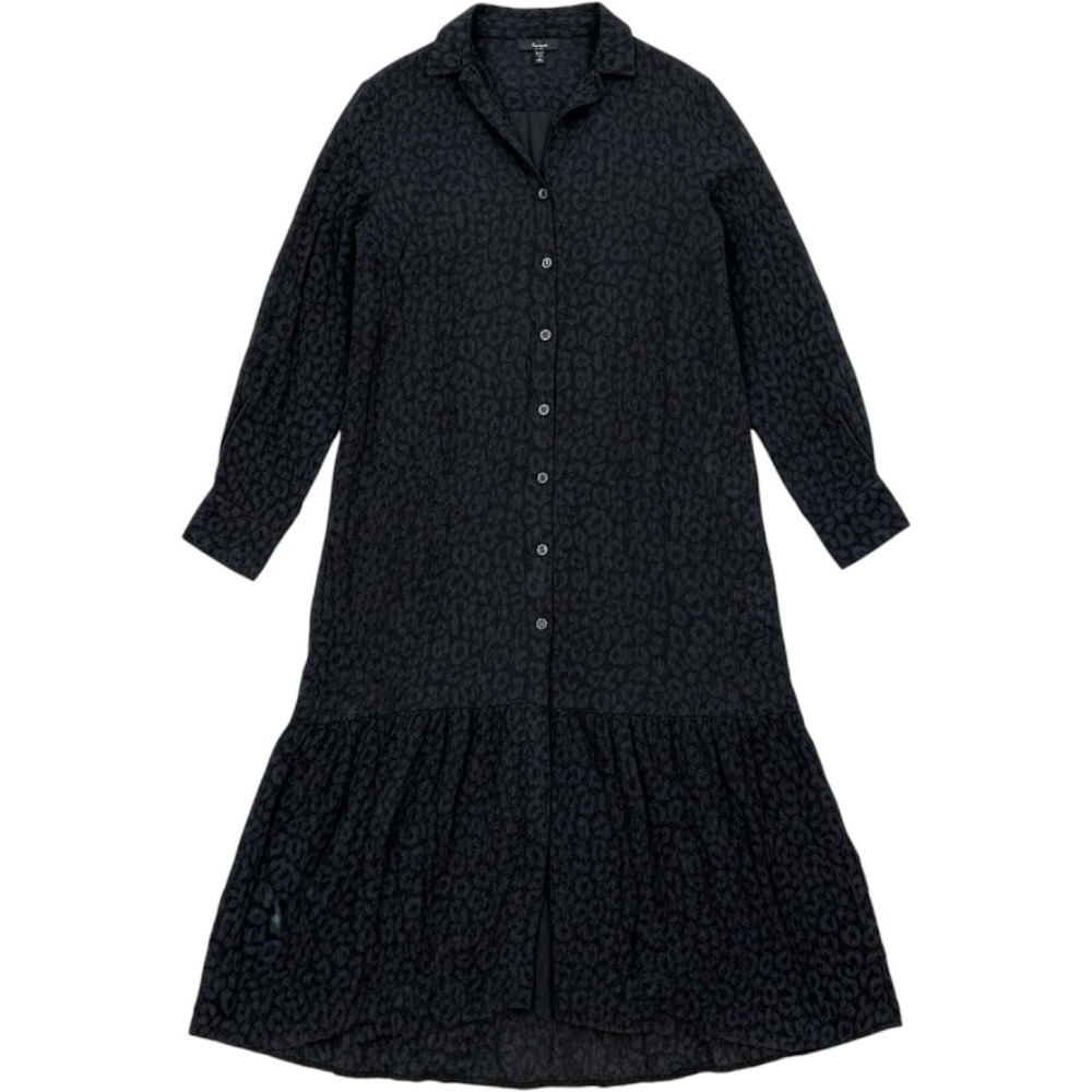 Rails Black Leopard Print Tiered Midi Shirt Dress Size Medium Animal Print